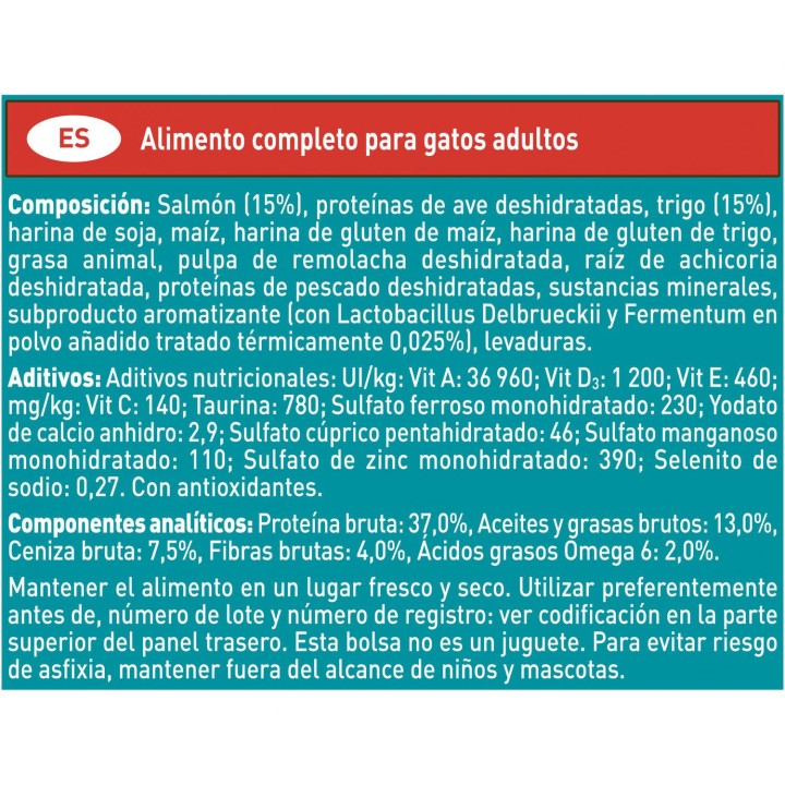 Ingredientes de pienso Purina One Bifensis Esterilizados rico en Salmón y Trigo
