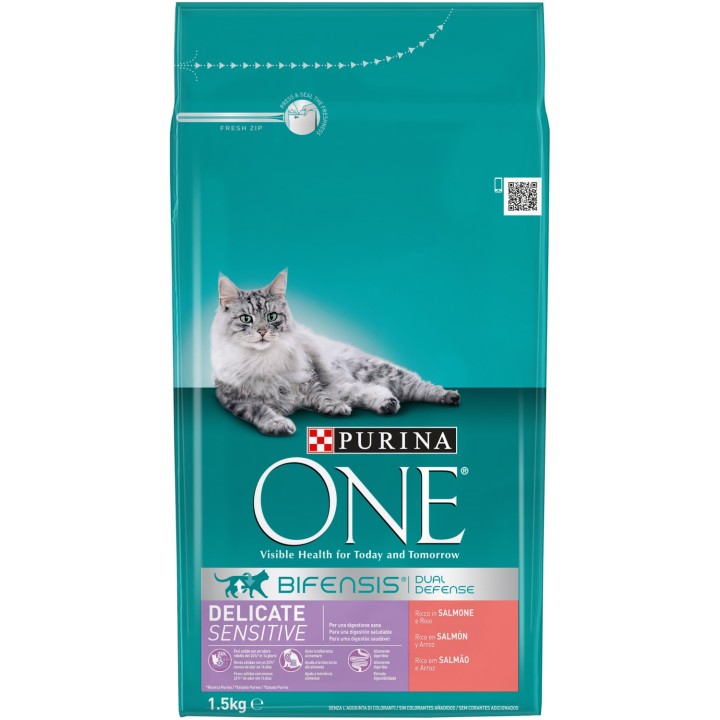 Pienso para gatos Purina One Gatos Digestión Sensible rico en Salmón y Arroz