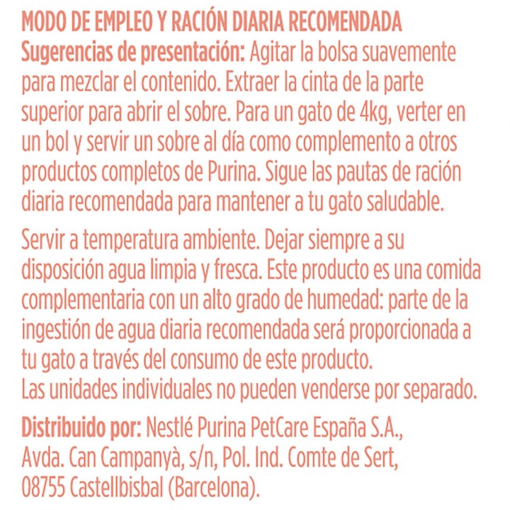 Ración diaria PURINA GOURMET Crystal Soup salmón natural servido con vegetales y atún natural servido con gambas