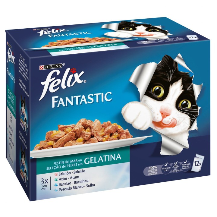 PURINA FELIX Fantastic Festín del Mar en Gelatina pack surtido sobres