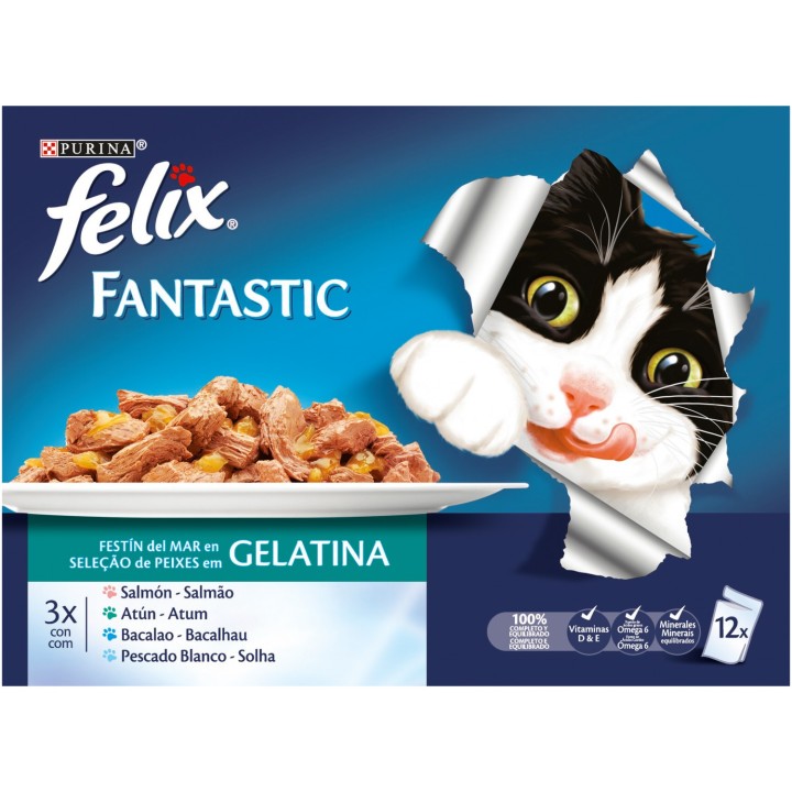 PURINA FELIX Fantastic Festín del Mar en Gelatina pack surtido sobres