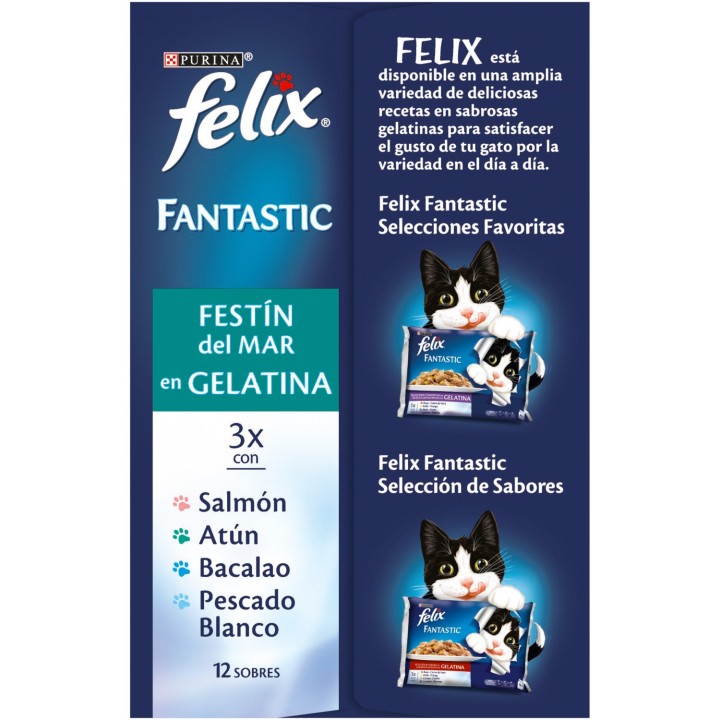 PURINA FELIX Fantastic Festín del Mar en Gelatina pack surtido sobres