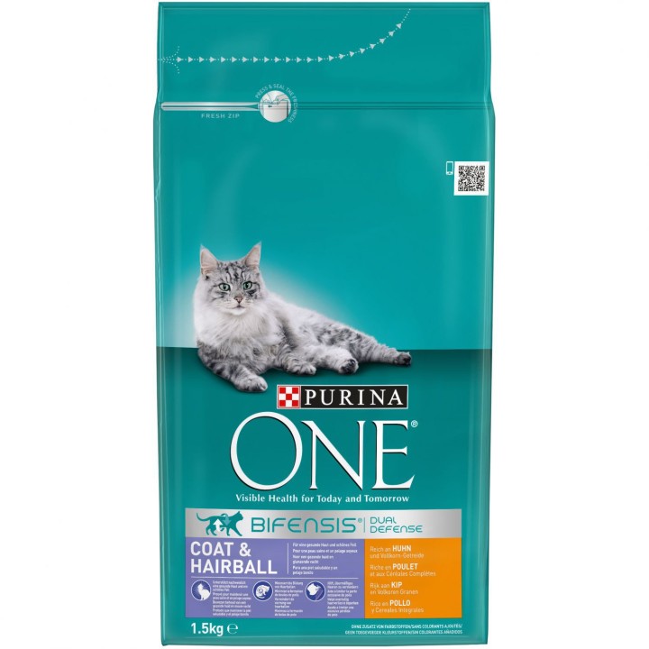 PURINA ONE Bifensis Pelaje y Bolas de Pelo rico en Pollo y Cereales