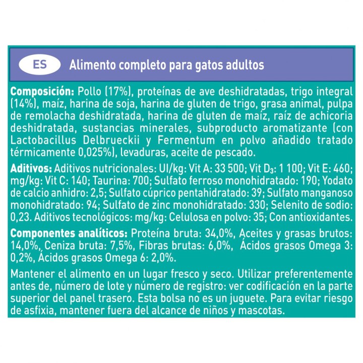PURINA ONE Bifensis Pelaje y Bolas de Pelo rico en Pollo y Cereales