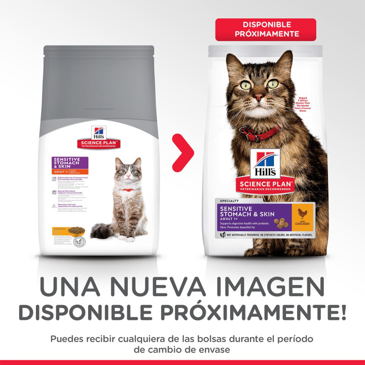 Hill's Science Plan Feline Adult Sensitive Stomach & Skin Pollo, Pienso para gatos - Kompymascotas