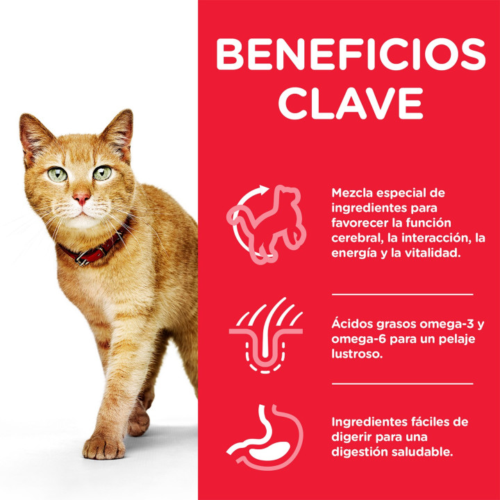 Hill's  Adult 7+  Youthful Vitality con Pollo y Arroz, Pienso para gatos - Kompymascotas