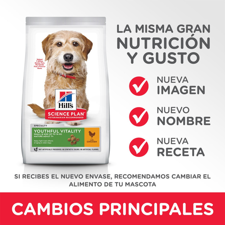 Hill's 7+ Youthful Vitality Mini con Pollo y Arroz, Pienso para perros - Kompymascotas