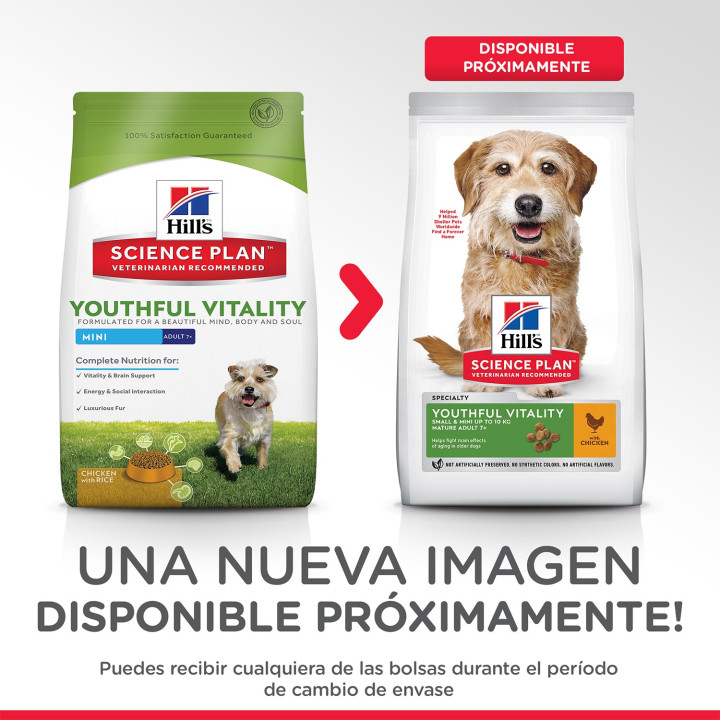 Hill's 7+ Youthful Vitality Mini con Pollo y Arroz, Pienso para perros - Kompymascotas