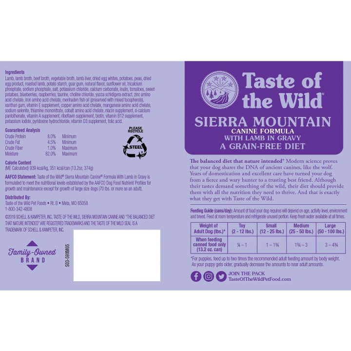 Taste of the Wild Sierra Mountain Canine, comida húmeda - Kompymascotas