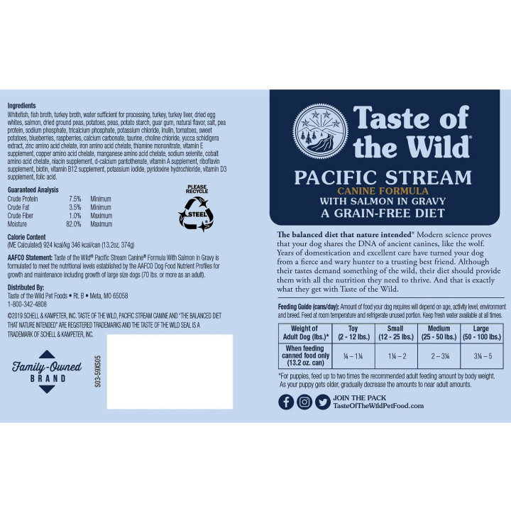 Taste of the Wild Pacific Stream Canine, comida húmeda - Kompymascotas