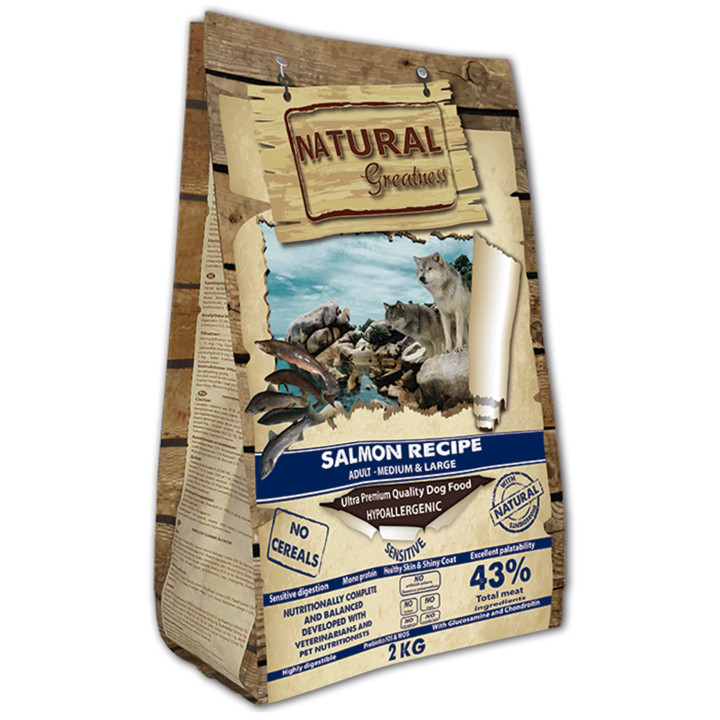 Delicioso sabor a salmón y patata.