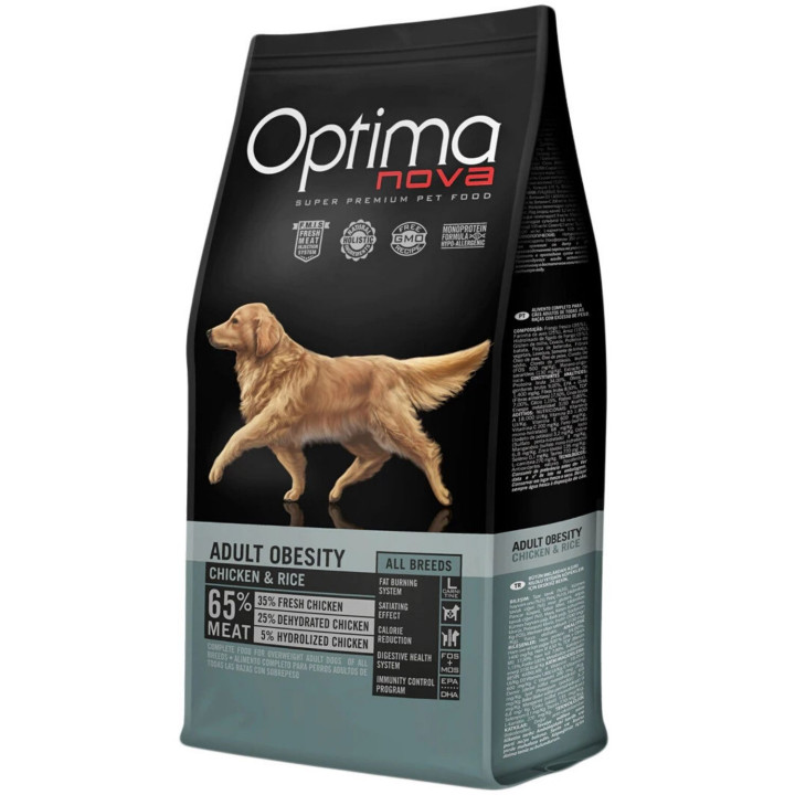 Optima Nova Adult Obesity Chicken & Rice, Pienso para perros - Kompymascotas