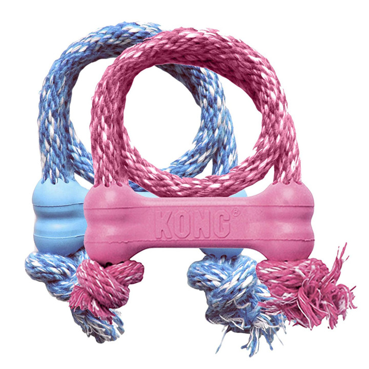 Kong Puppy Goodie Bone con Cuerda Rosa - Azul