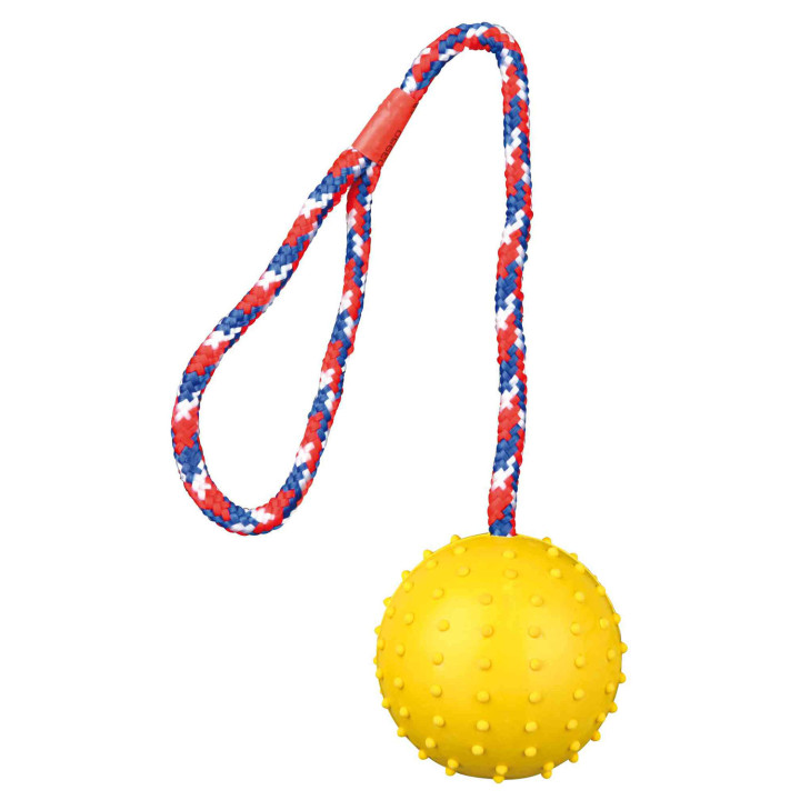 Pelota con cuerda, caucho natural.-Kompymascotas