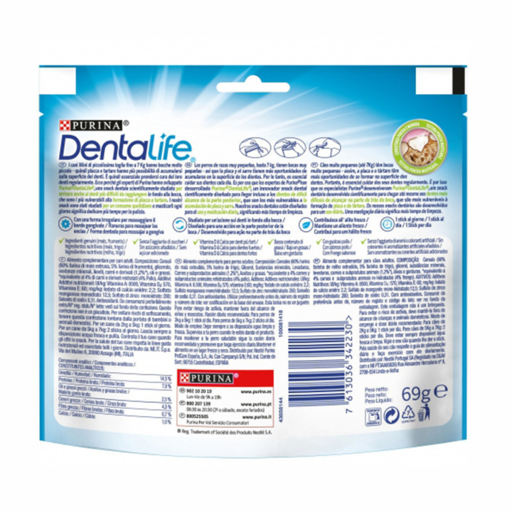 Snacks PURINA DENTALIFE Mini, cuidado bucodental para perros - Kompymascotas