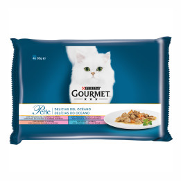 Comida húmeda para gatos Purina Gourmet con pescado del océano, con lenguado, salmón y atún - Kompymascotas