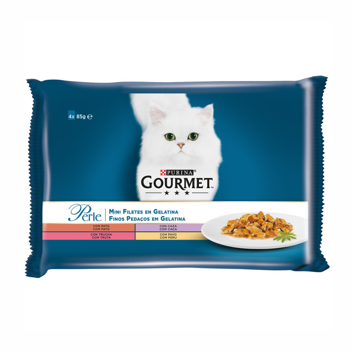 Purina Gourmet Perle Finas láminas en gelatina con Pato, comida húmeda para gatos - Kompymascotas