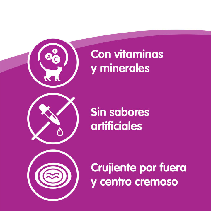 Snacks Whiskas Temptations con sabor a pollo y queso - Kompymascotas
