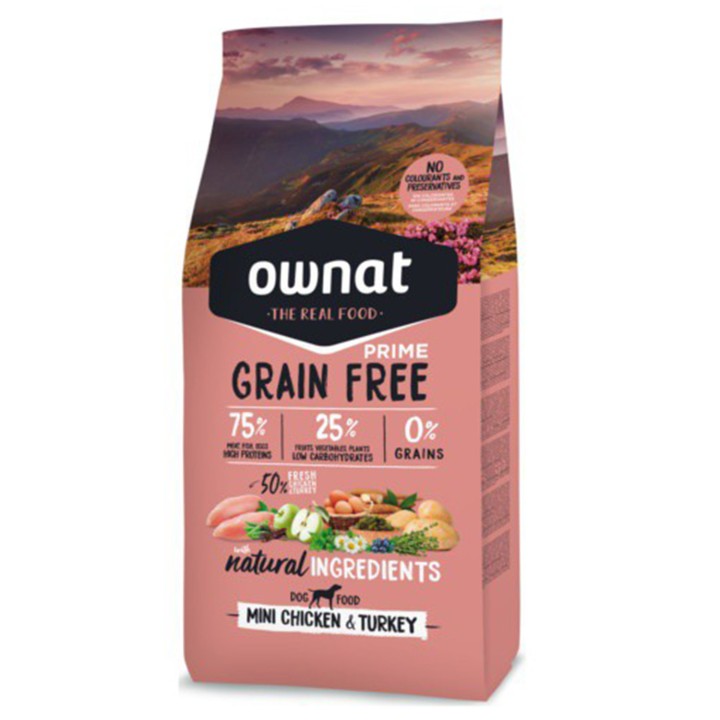 Ownat Grain Free prime Mini Pollo y Pavo, Pienso para perros - Kompymascotas