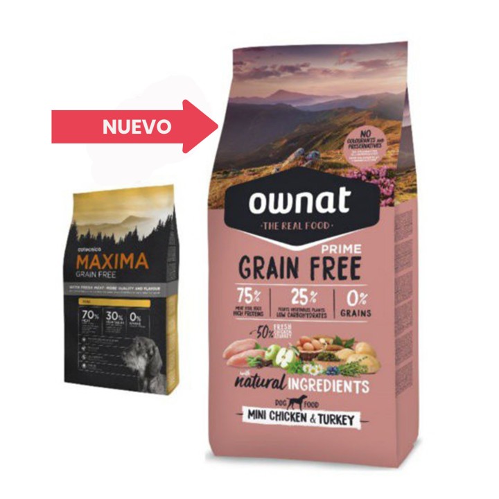 Ownat Grain Free prime Mini Pollo y Pavo, Pienso para perros - Kompymascotas