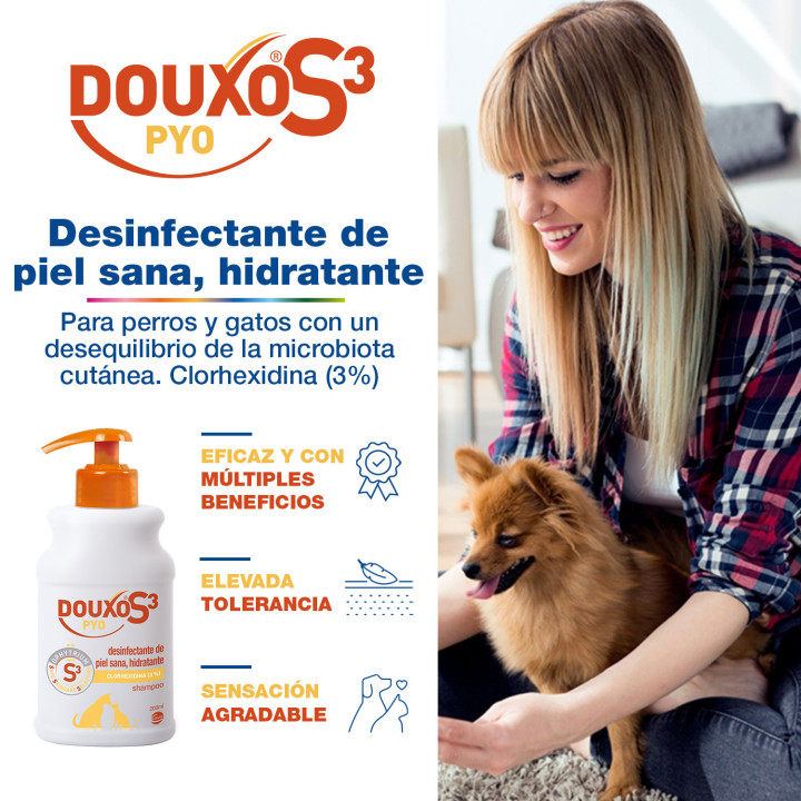 DOUXO S3 PYO Champú desinfectante de piel sana e hidratante del perro y gato