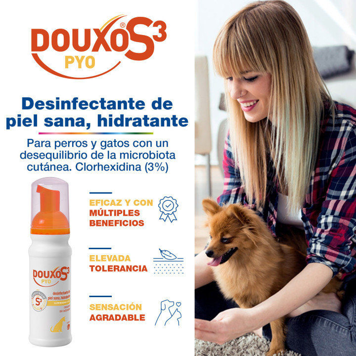 DOUXO S3 PYO Mousse desinfectante de piel sana e hidratante del perro y gato