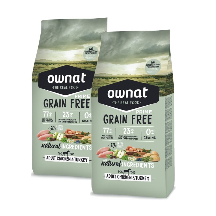Ownat Grain Free Prime Adulto Pollo y Pavo, Pienso para perros - Kompymascotas