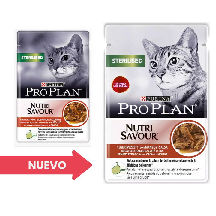 Comida húmeda Purina Pro Plan Sterilised Gato Buey (Salsa) para gatos - Kompymascotas