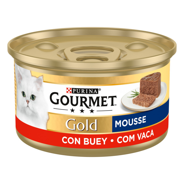 Purina Gourmet Gold Mousse Buey, comida húmeda para gatos - Kompymascotas