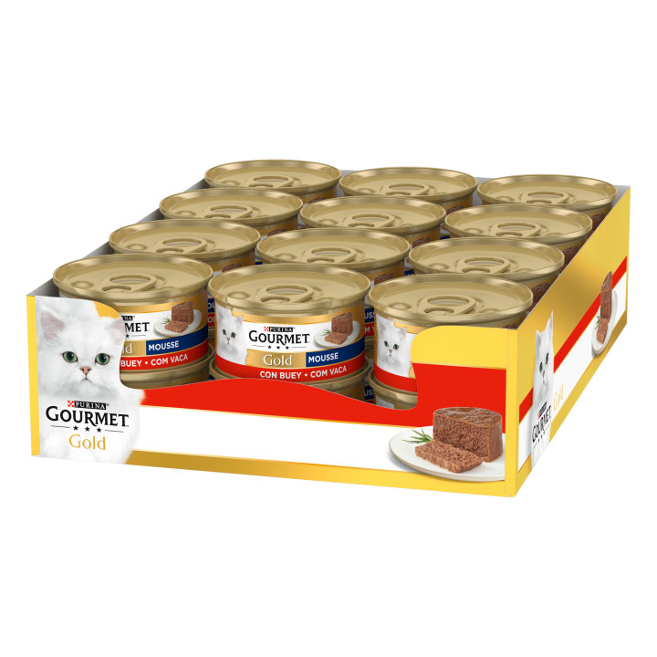 Purina Gourmet Gold Mousse Buey, comida húmeda para gatos - Kompymascotas