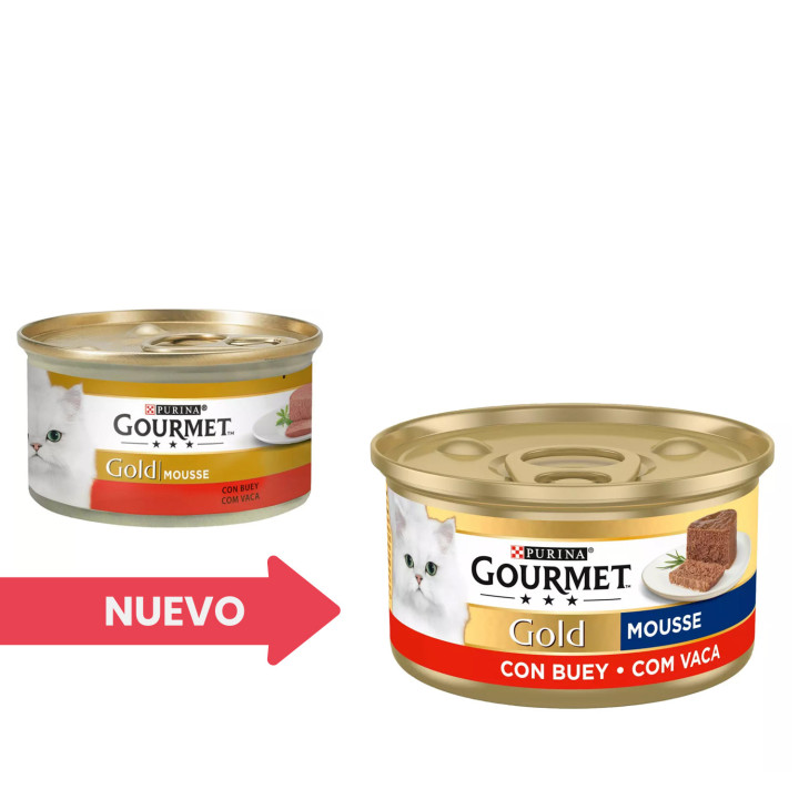 Purina Gourmet Gold Mousse Buey, comida húmeda para gatos - Kompymascotas