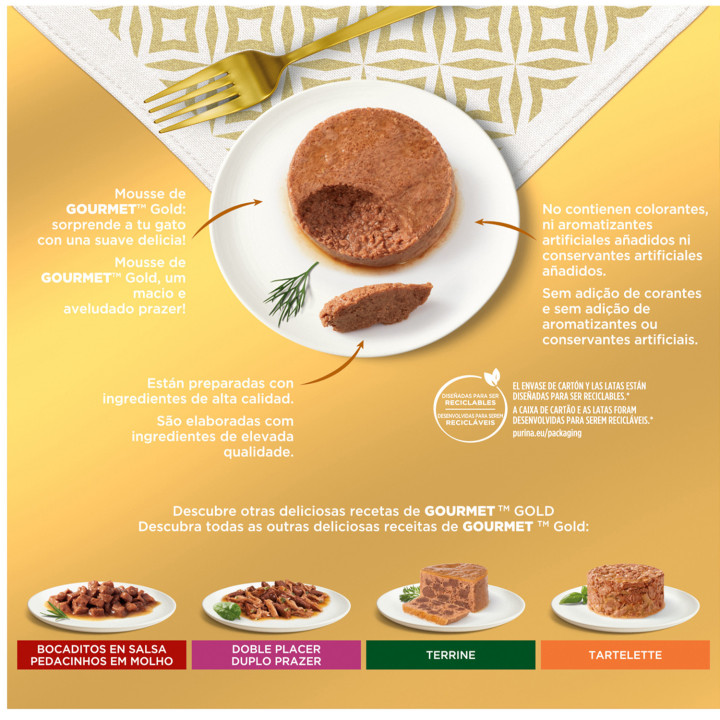 Purina Gourmet Gold Mousse, alimento húmedo para gatos - Kompymascotas