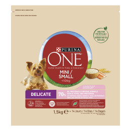 Purina One Mini Delicate Salmón y Arroz , Pienso y Comida Húmeda - Kompymascotas
