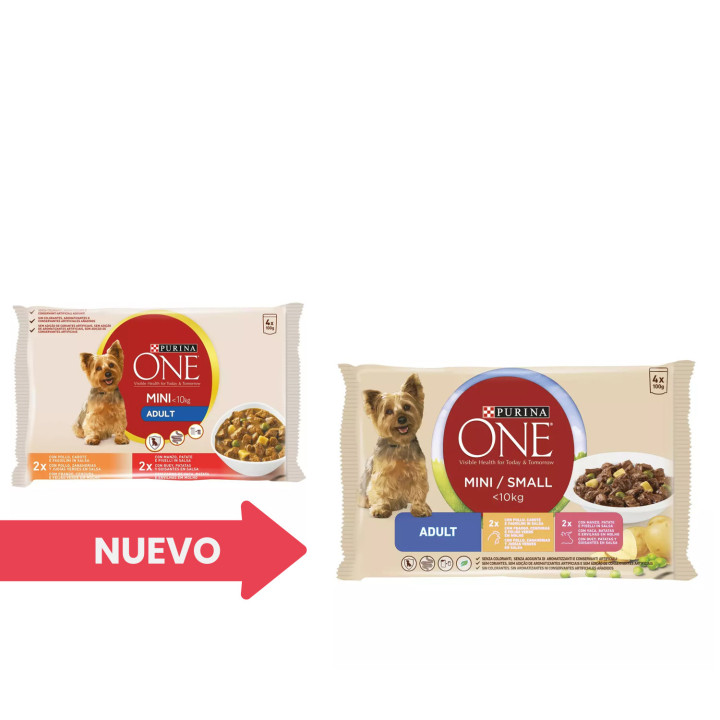 PURINA ONE Mini Adult Pollo y Buey, comida húmeda para perros - Kompymascotas