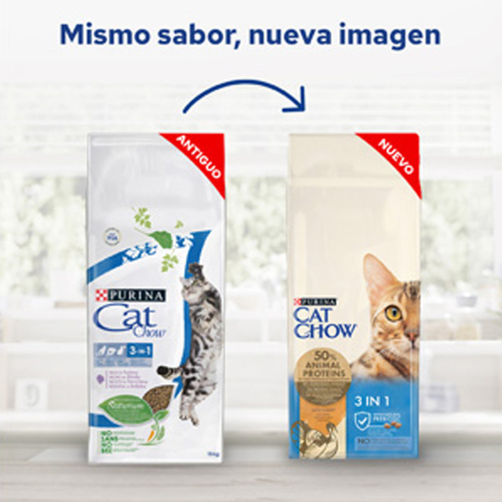 Cat Chow Feline 3en1, Pienso para gatos - Kompymascotas