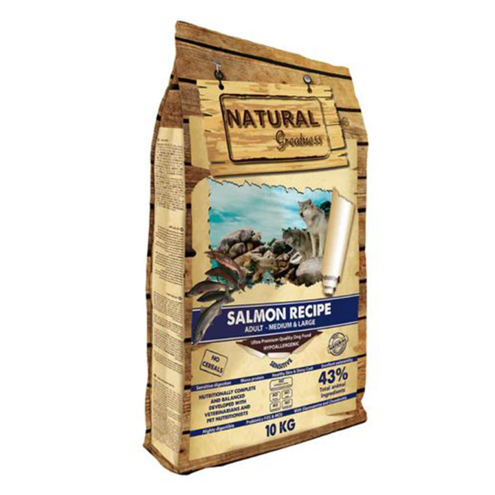 Delicioso sabor a salmón y patata.