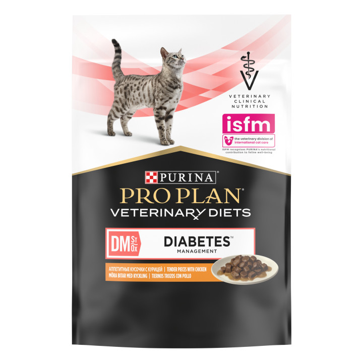 Comida húmeda Purina Pro Plan Veterinary Diet FELINE DM Pouch Pollo - Kompymascotas