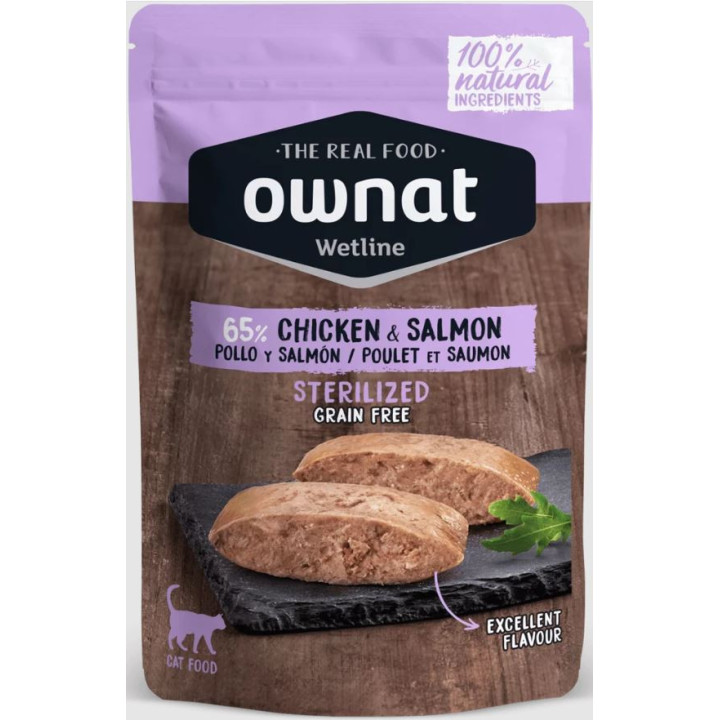 Ownat Sterilized Chicken & Salmon cat pouch- PiensoyMascotas