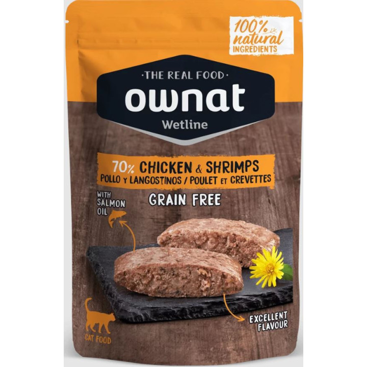 Ownat Chicken & Shrimps cat pouch-PiensoyMascotas