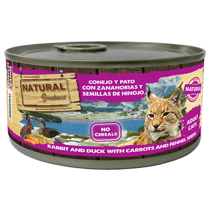 Natural Greatness Pack 12 latas conejo y pato con zanahoria y semillas de hinojo cat (lata)