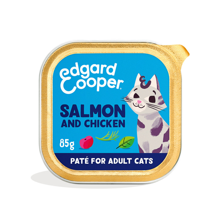 Paté de salmón y pollo sin cereales para gatos Edgard & Cooper