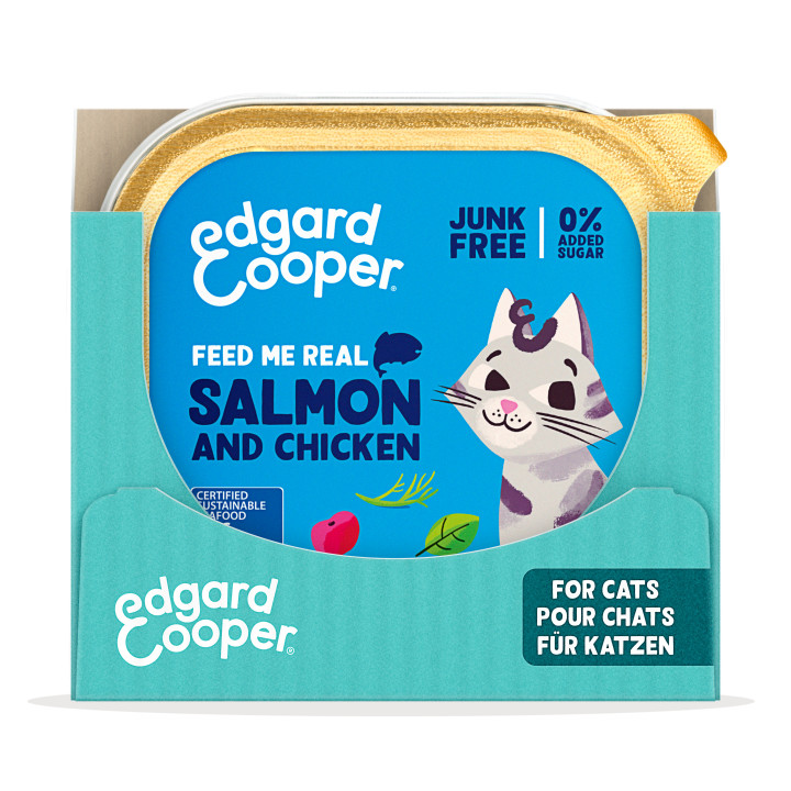 Paté de salmón y pollo sin cereales para gatos Edgard & Cooper