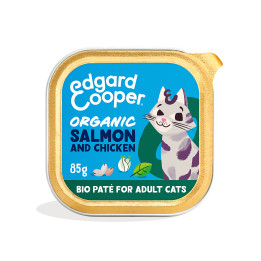 Paté de salmón y pollo ecológicos sin cereales para gatos 