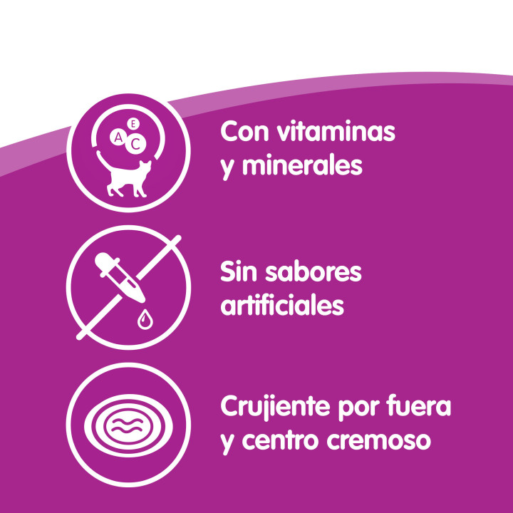 Snacks Whiskas Temptations con sabor a pollo y queso - Kompymascotas