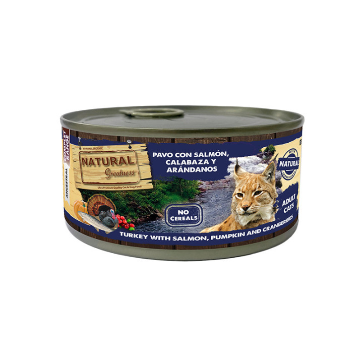 Natural Greatness Pack 12 latas Pavo y Salmón con calabaza y arándanos cat (lata)