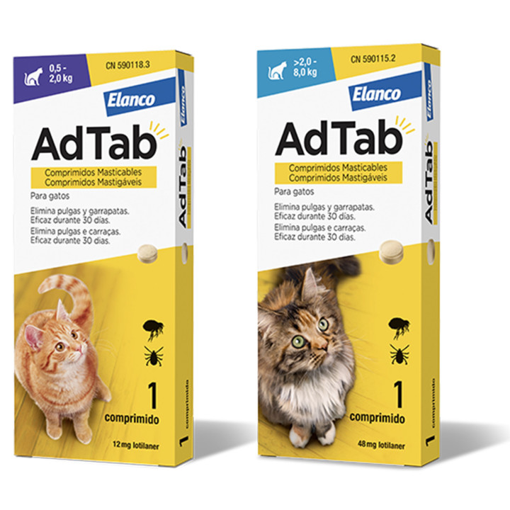 Comprimidos masticables antiparasitarios AdTab para gatos