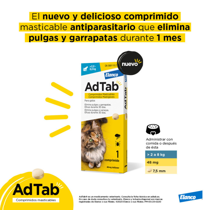 Comprimidos masticables antiparasitarios AdTab para gatos