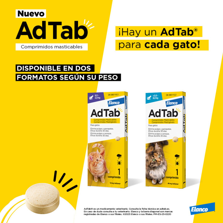 Comprimidos masticables antiparasitarios AdTab para gatos