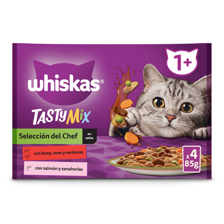 Whiskas Tasty Mix Comida Húmeda para Gatos Adultos Selección del Chef en Salsa 
