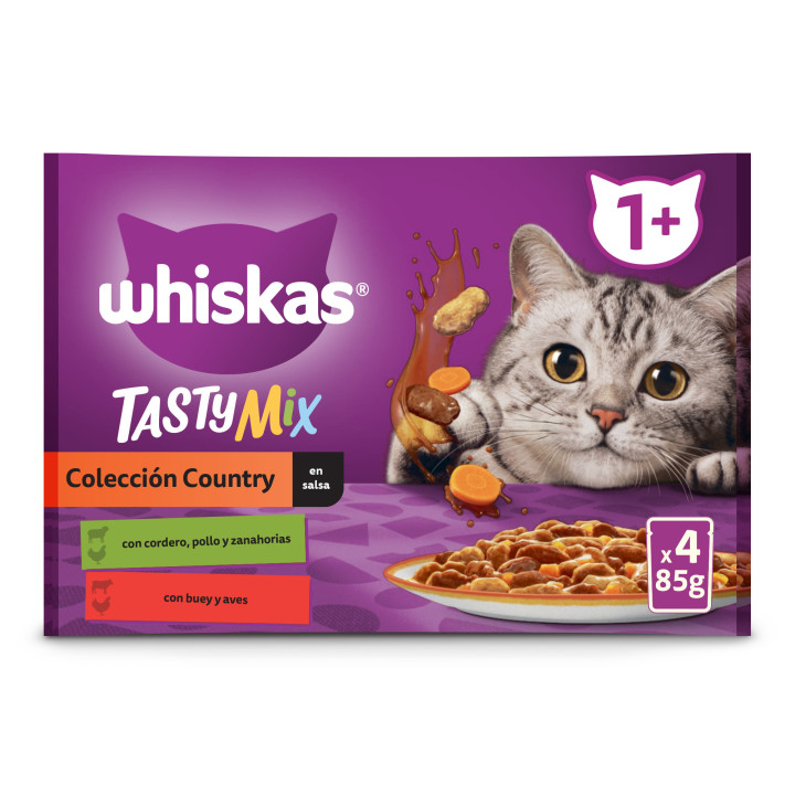 Whiskas Tasty Mix Comida Húmeda para Gatos Adultos Colección Country en Salsa 